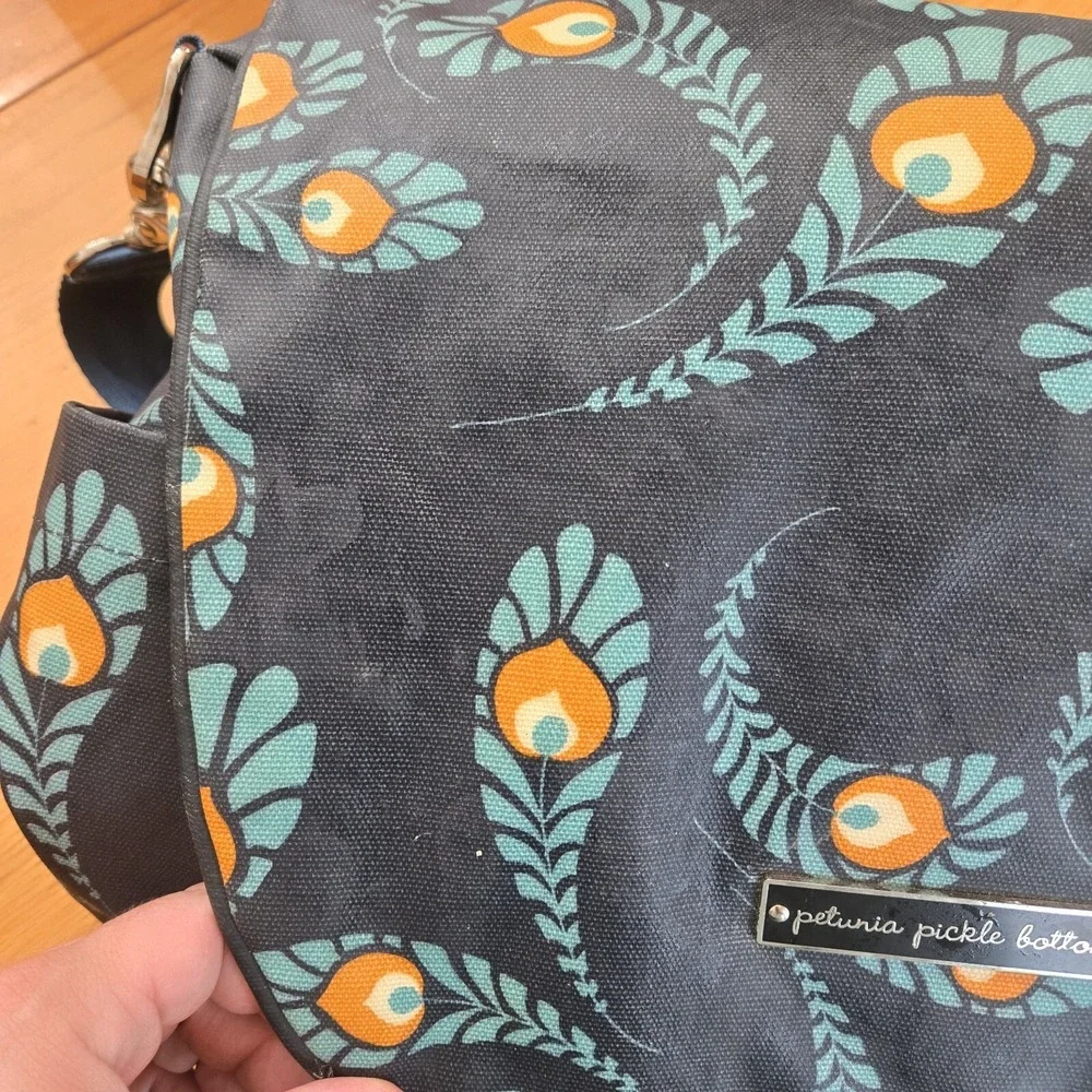 Petunia Pickle Bottom Boxy Backpack Diaper Bag Pad Blue Feather Floral Clean